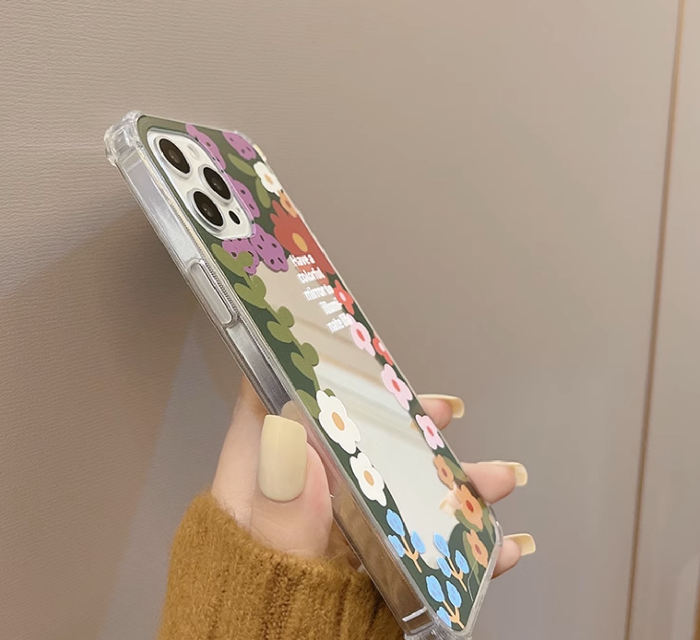 可愛い鏡付きアイフォン13Promax/14 Pro Max/11スマホケース耐衝撃ミラー付き化粧便利iPhone 14ケース フラワー